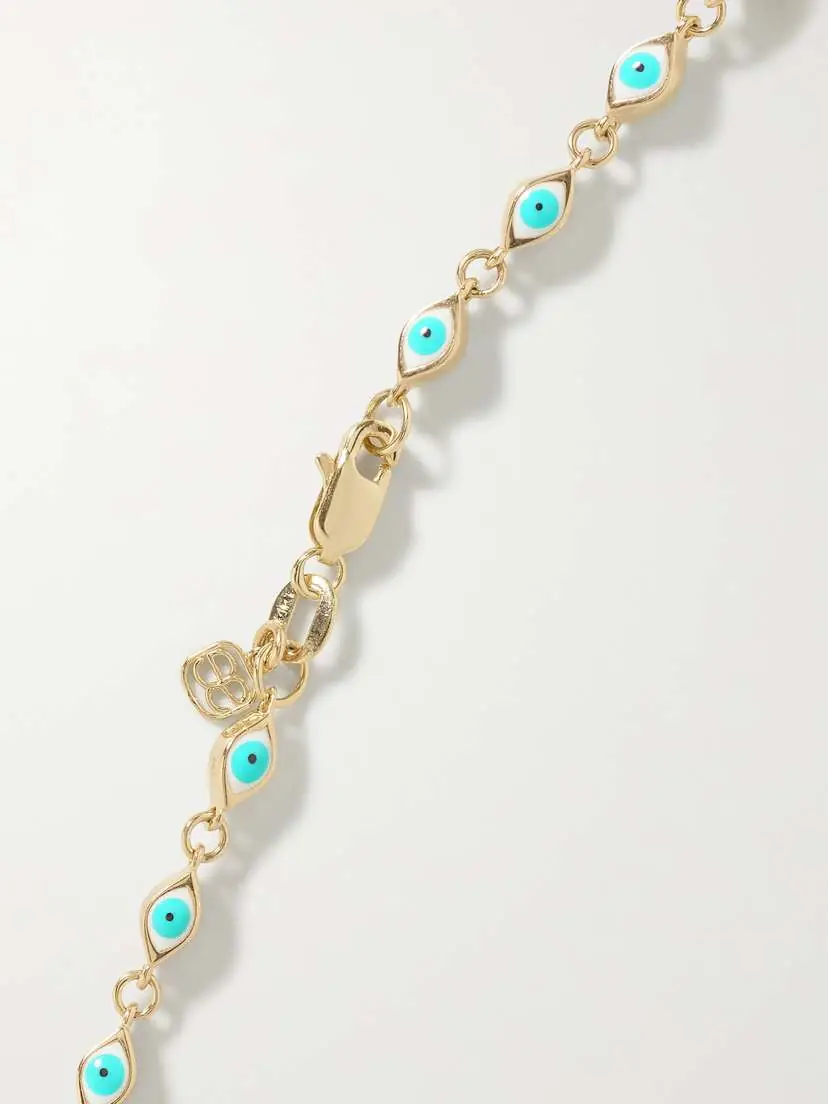 Sydney Evan Mini Evil Eye 14-karat Gold And Enamel Bracelet - Blue | Thumbnail 3