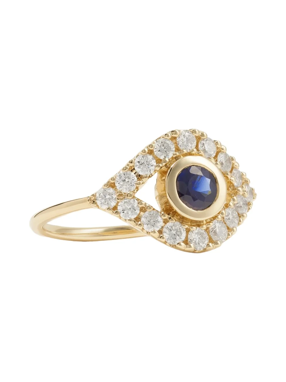 Large Evil Eye 14-karat Gold, Sapphire And Diamond Ring