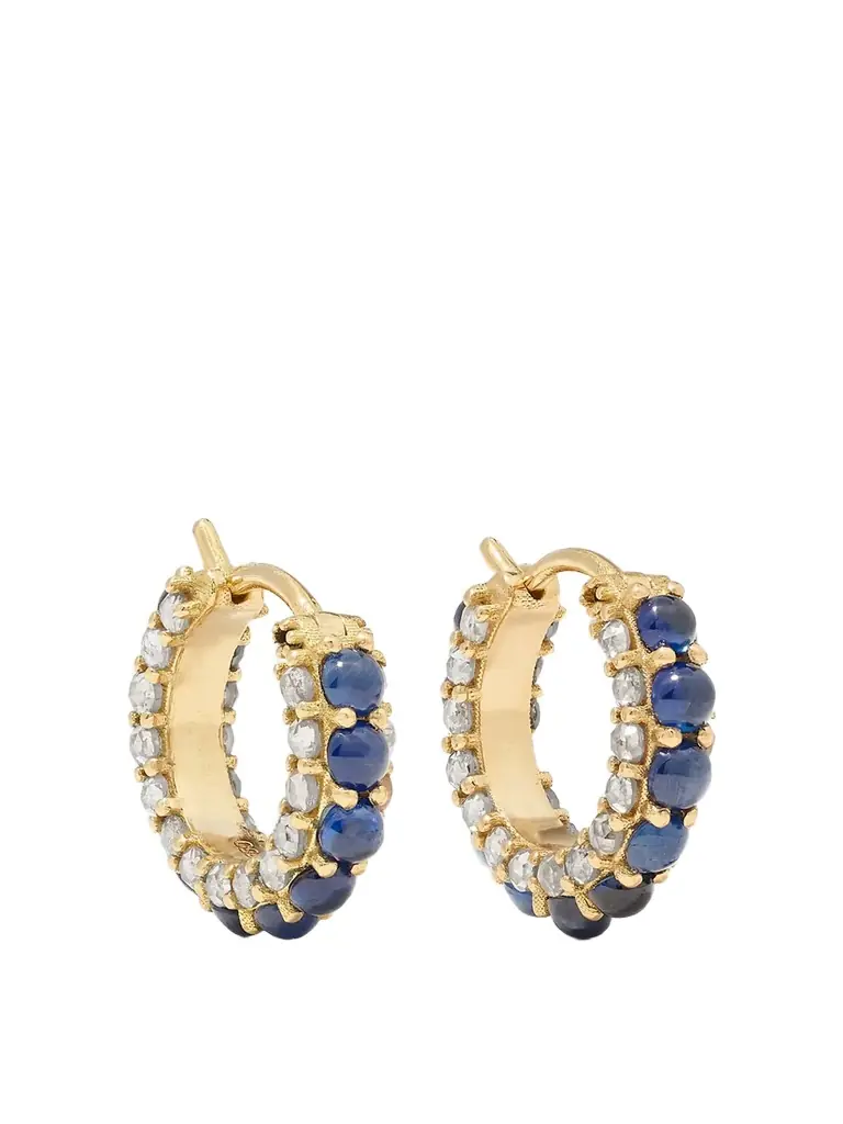 Ileana Makri Streamflow 18-karat Gold, Sapphire And Diamond Hoop Earrings | Image 1 Ileana Makri Streamflow 18-karat Gold, Sapphire And Diamond Hoop Earrings | Image 1