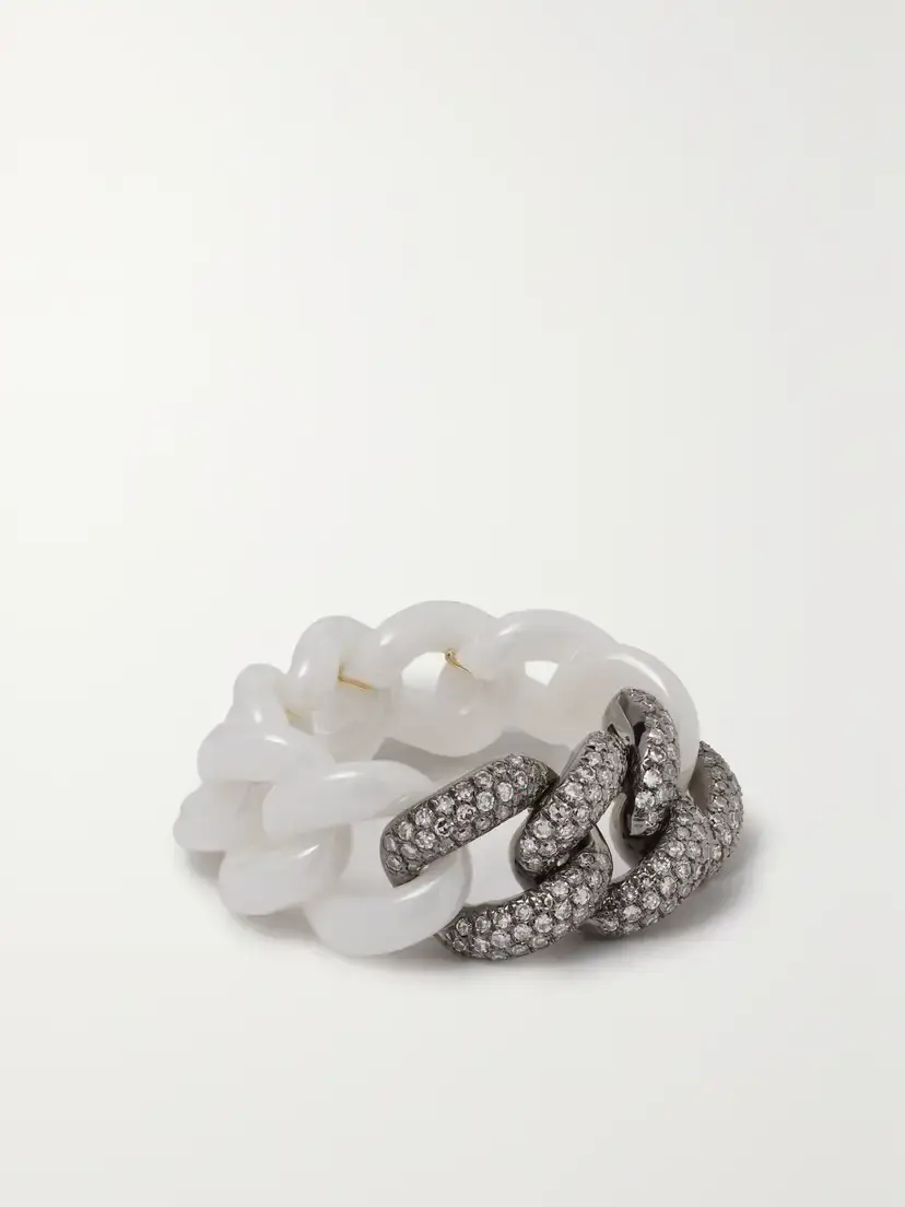 SHAY Ceramic, 18-karat Blackened Gold And Diamond Ring - White | Thumbnail 2 SHAY Ceramic, 18-karat Blackened Gold And Diamond Ring - White | Thumbnail 2