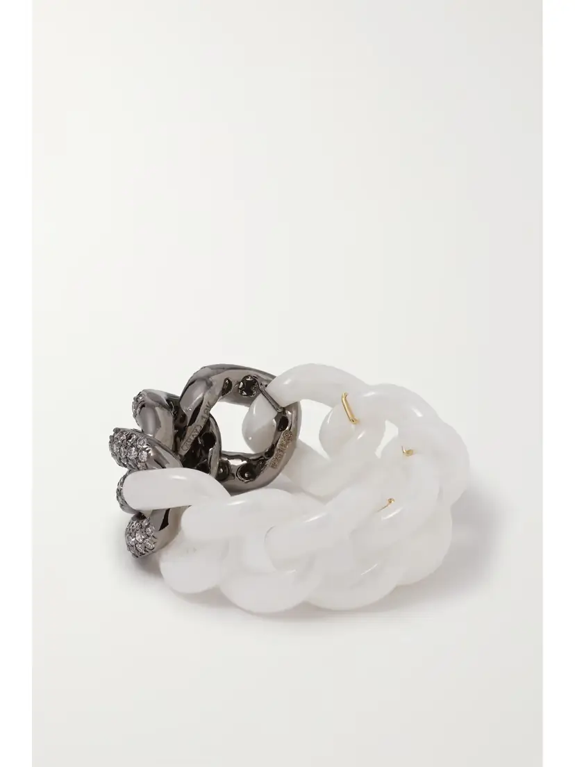 SHAY Ceramic, 18-karat Blackened Gold And Diamond Ring - White | Thumbnail 4 SHAY Ceramic, 18-karat Blackened Gold And Diamond Ring - White | Thumbnail 4