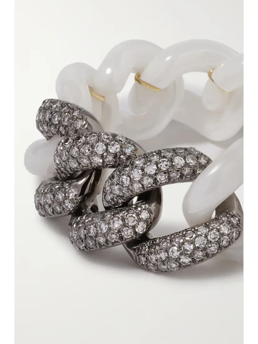 SHAY Ceramic, 18-karat Blackened Gold And Diamond Ring - White | Thumbnail 5 SHAY Ceramic, 18-karat Blackened Gold And Diamond Ring - White | Thumbnail 5