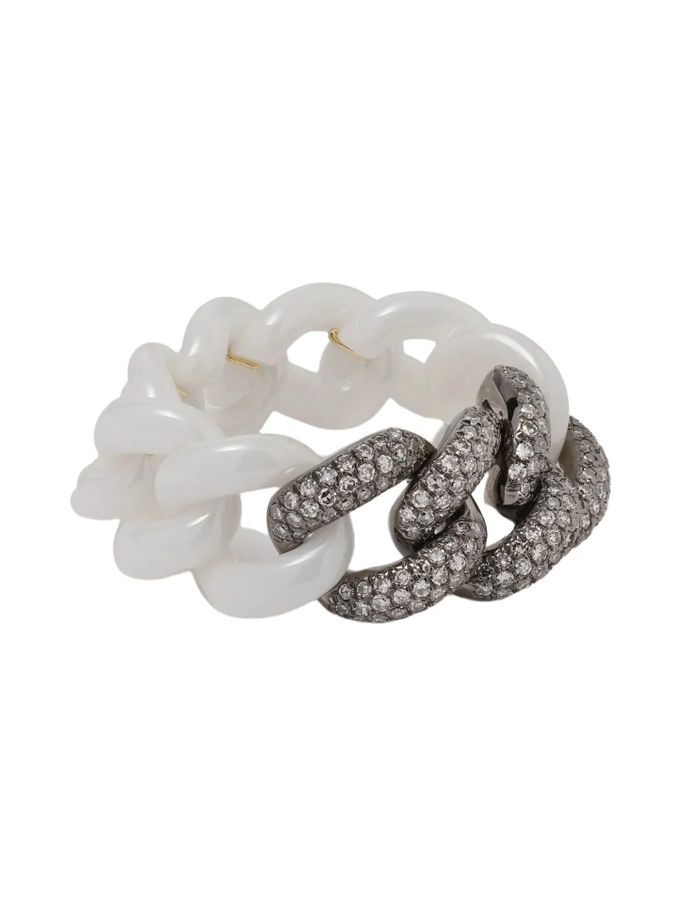SHAY Ceramic, 18-karat Blackened Gold And Diamond Ring - White