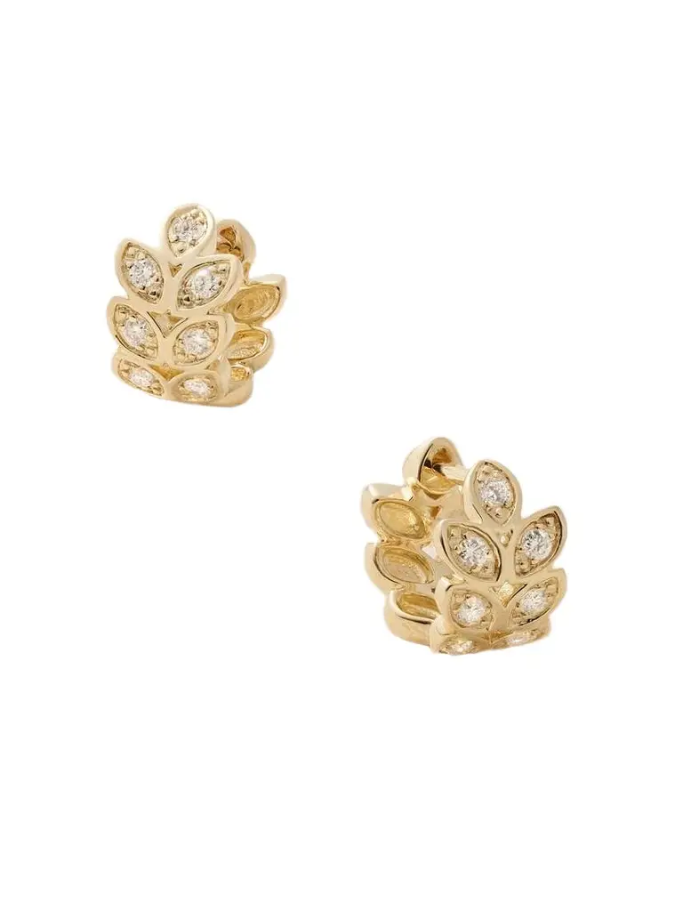 Sydney Evan Leaf 14-karat Gold Diamond Hoop Earrings