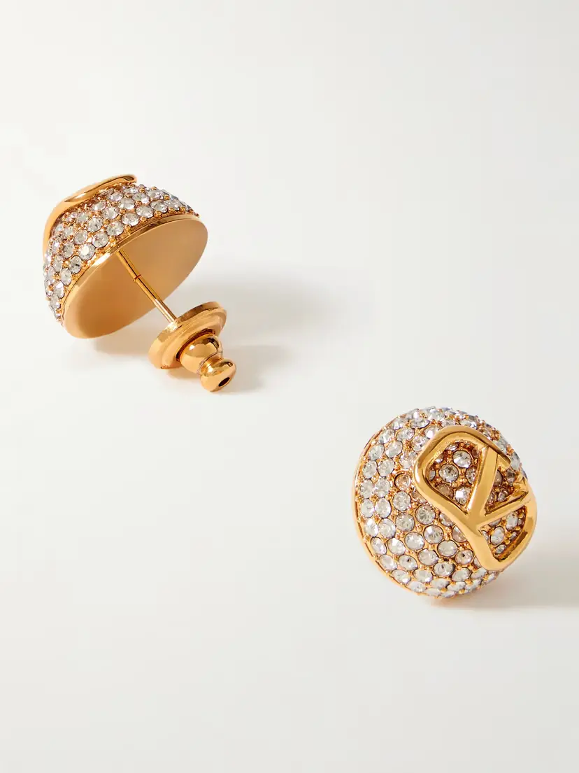 Valentino Garavani Vlogo Gold-tone Crystal Earrings | Thumbnail 3