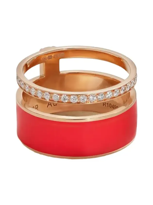 Berbere 18-karat Rose Gold, Lacquer And Diamond Ring - Red