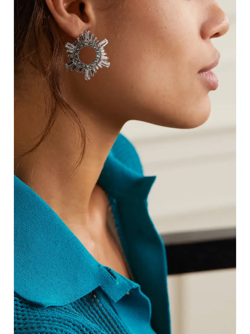 Amina Muaddi Begum Mini Silver-tone And Crystal Earrings | Thumbnail 2 Amina Muaddi Begum Mini Silver-tone And Crystal Earrings | Thumbnail 2
