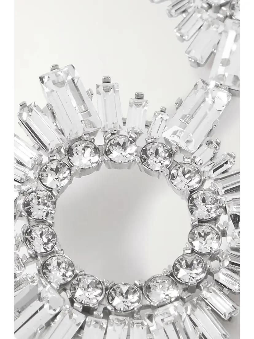 Amina Muaddi Begum Mini Silver-tone And Crystal Earrings | Thumbnail 4 Amina Muaddi Begum Mini Silver-tone And Crystal Earrings | Thumbnail 4