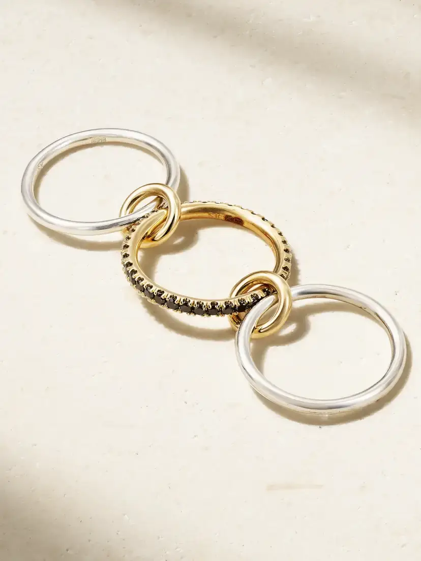 Spinelli Kilcollin Tigris Set Of Three 18-karat Gold, Sterling Silver And Blackened Diamond Rings | Thumbnail 3