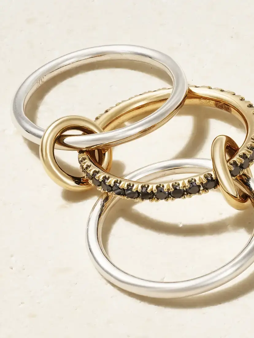Spinelli Kilcollin Tigris Set Of Three 18-karat Gold, Sterling Silver And Blackened Diamond Rings | Thumbnail 4