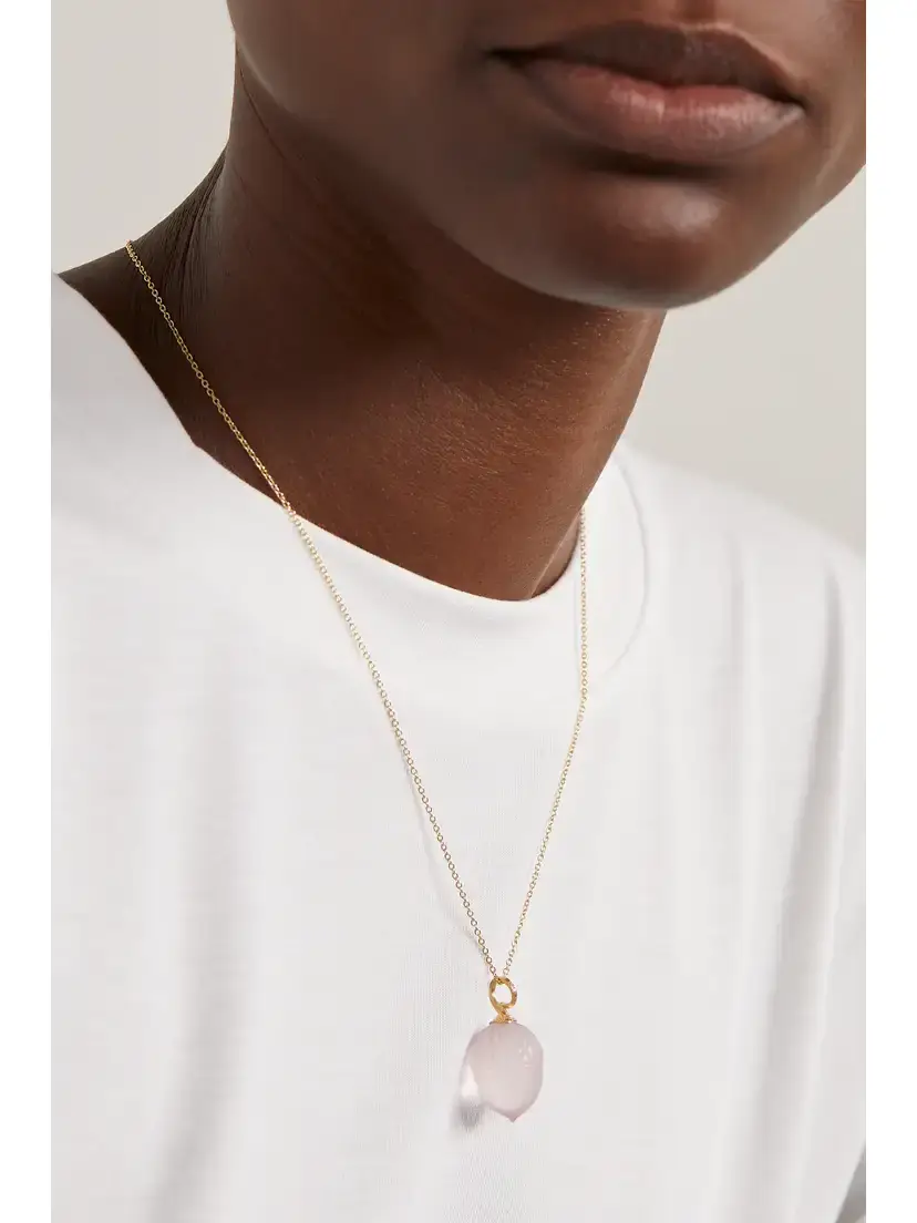 OLE LYNGGAARD COPENHAGEN Acorn 18-karat Gold Rose Quartz Necklace | Thumbnail 2