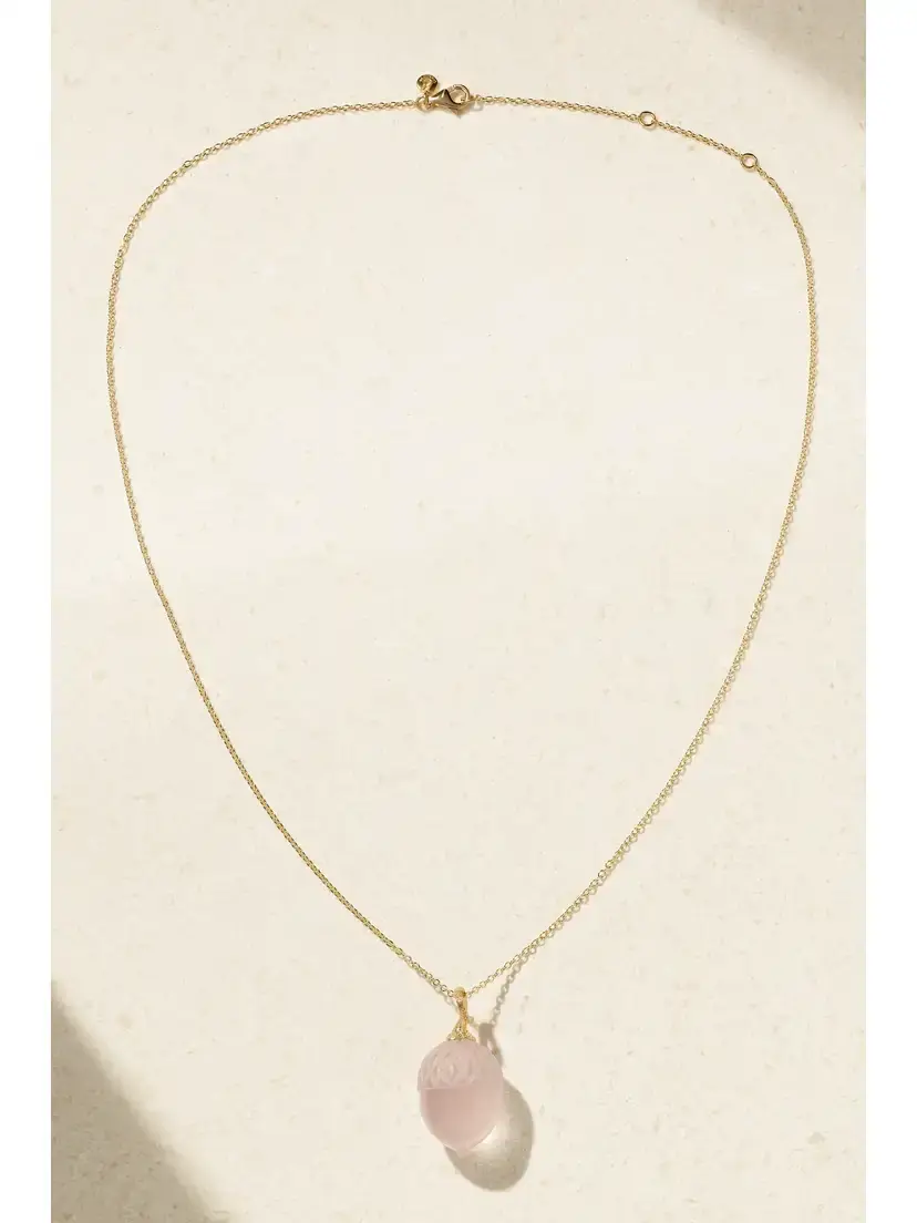 OLE LYNGGAARD COPENHAGEN Acorn 18-karat Gold Rose Quartz Necklace | Thumbnail 4