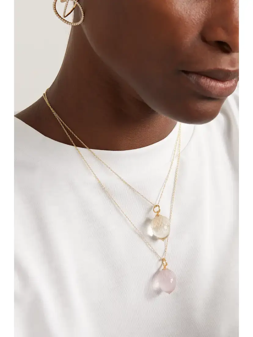 OLE LYNGGAARD COPENHAGEN Acorn 18-karat Gold Rose Quartz Necklace | Thumbnail 5