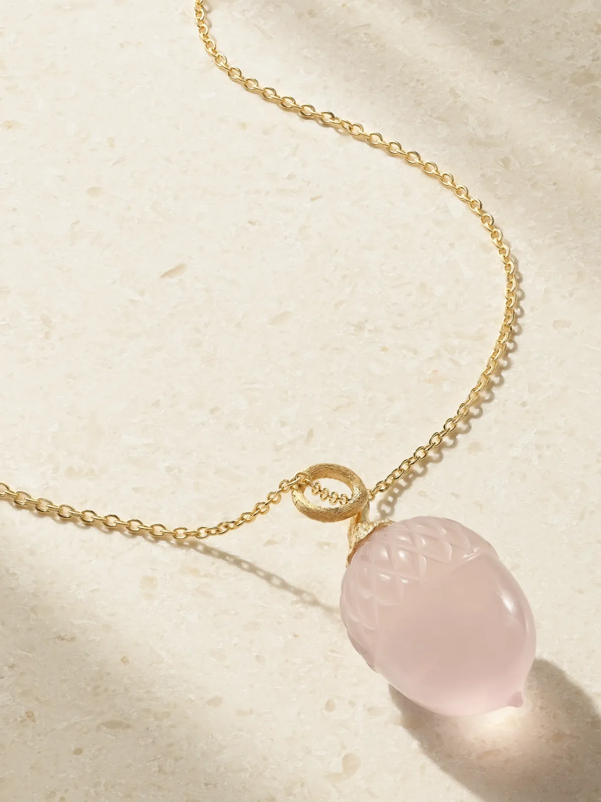 Acorn 18-karat Gold Rose Quartz Necklace Acorn 18-karat Gold Rose Quartz Necklace