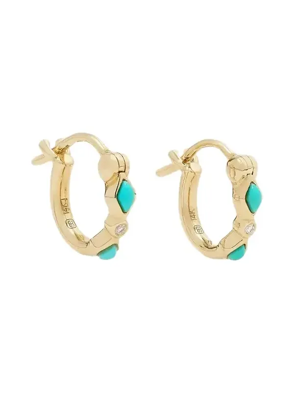 14-karat Gold, Turquoise And Diamond Hoop Earrings