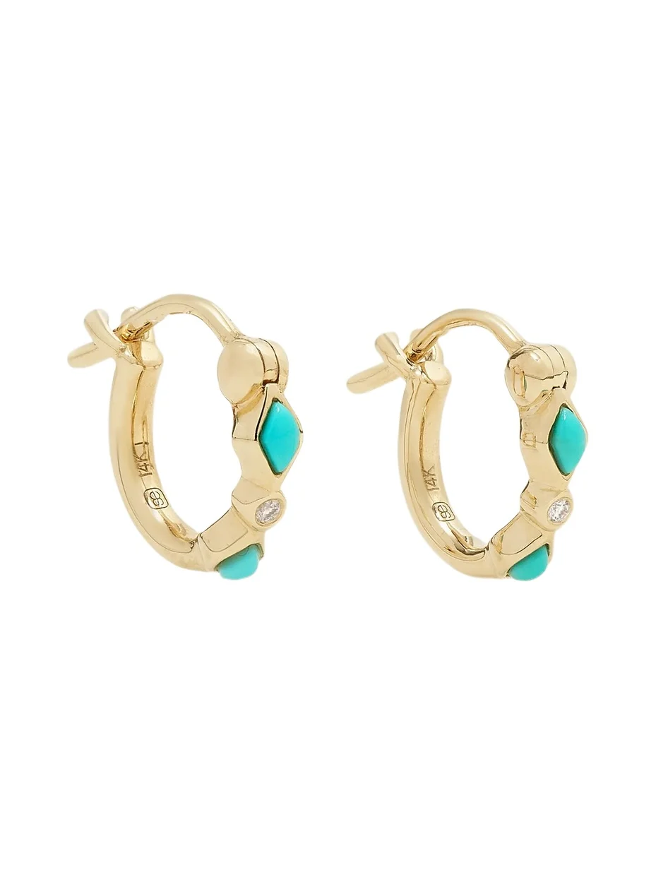 14-karat Gold, Turquoise And Diamond Hoop Earrings