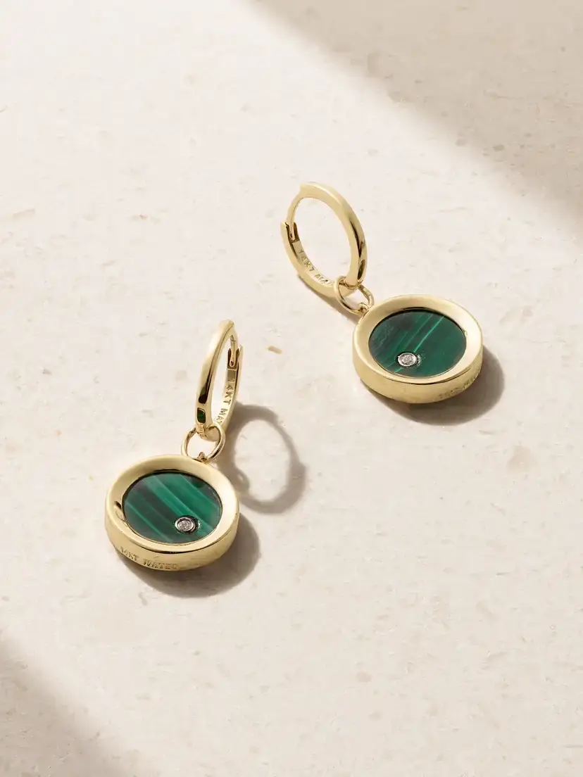 Mateo Convertible 14-karat Gold, Malachite And Diamond Earrings | Image 1 Mateo Convertible 14-karat Gold, Malachite And Diamond Earrings | Image 1