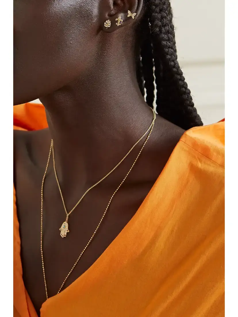 Sydney Evan Tiny Monstera Leaf 14-karat Gold Diamond Earrings | Thumbnail 4
