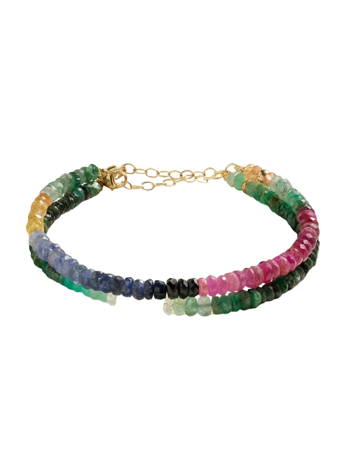 Set Of Two 14-karat Gold, Sapphire And Emerald Bracelets - Green