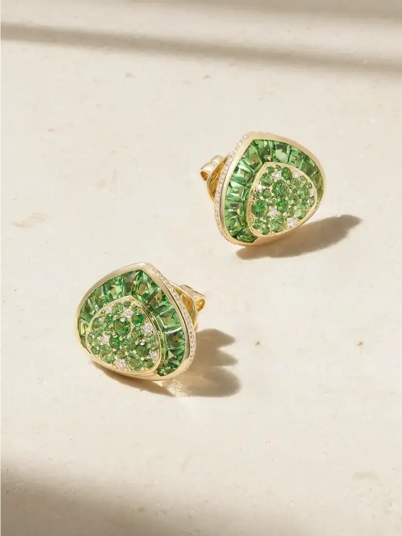 Marina B Dora 18-karat Gold, Tsavorite And Diamond Earrings | Image 1 Marina B Dora 18-karat Gold, Tsavorite And Diamond Earrings | Image 1
