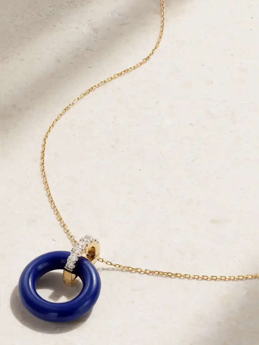 Mateo Donut 14-karat Gold, Lapis Lazuli And Diamond Necklace | Image 1 Mateo Donut 14-karat Gold, Lapis Lazuli And Diamond Necklace | Image 1