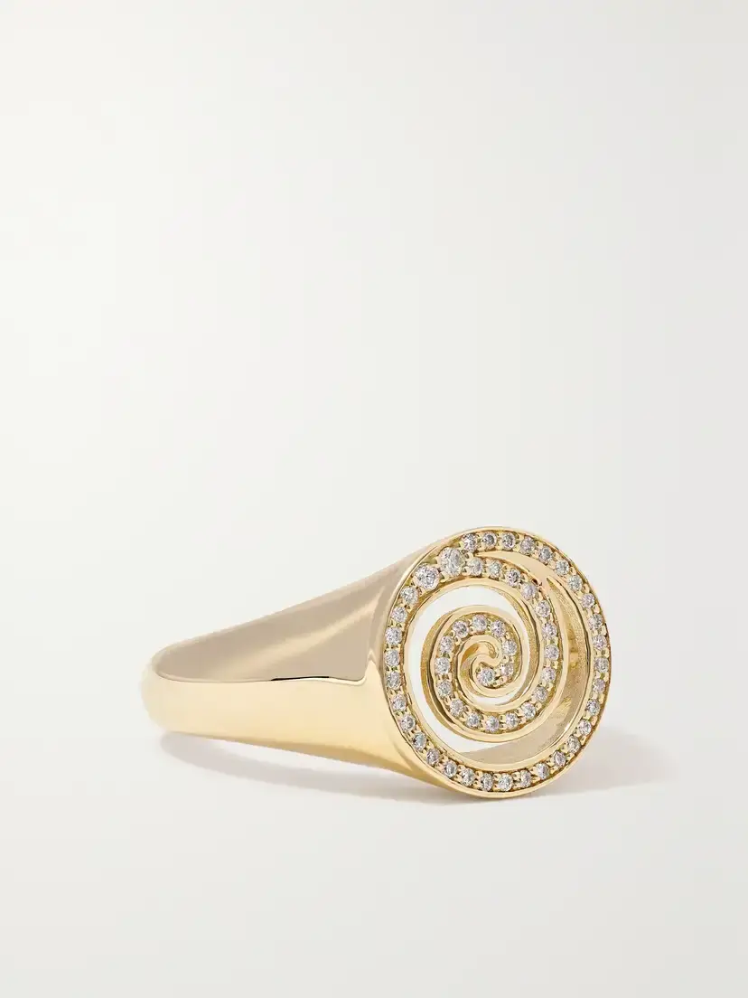 Sydney Evan Spiral 14-karat Gold Diamond Signet Ring | Thumbnail 2 Sydney Evan Spiral 14-karat Gold Diamond Signet Ring | Thumbnail 2