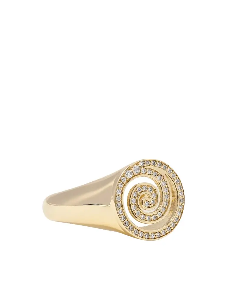 Spiral 14-karat Gold Diamond Signet Ring
