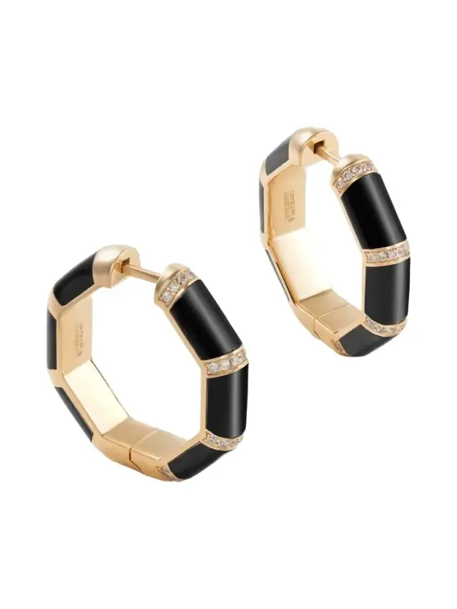 Bamboo 18-karat Gold, Onyx And Diamond Hoop Earrings Bamboo 18-karat Gold, Onyx And Diamond Hoop Earrings