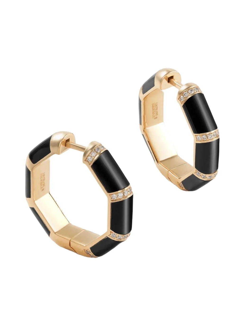 L’Atelier Nawbar Bamboo 18-karat Gold, Onyx And Diamond Hoop Earrings