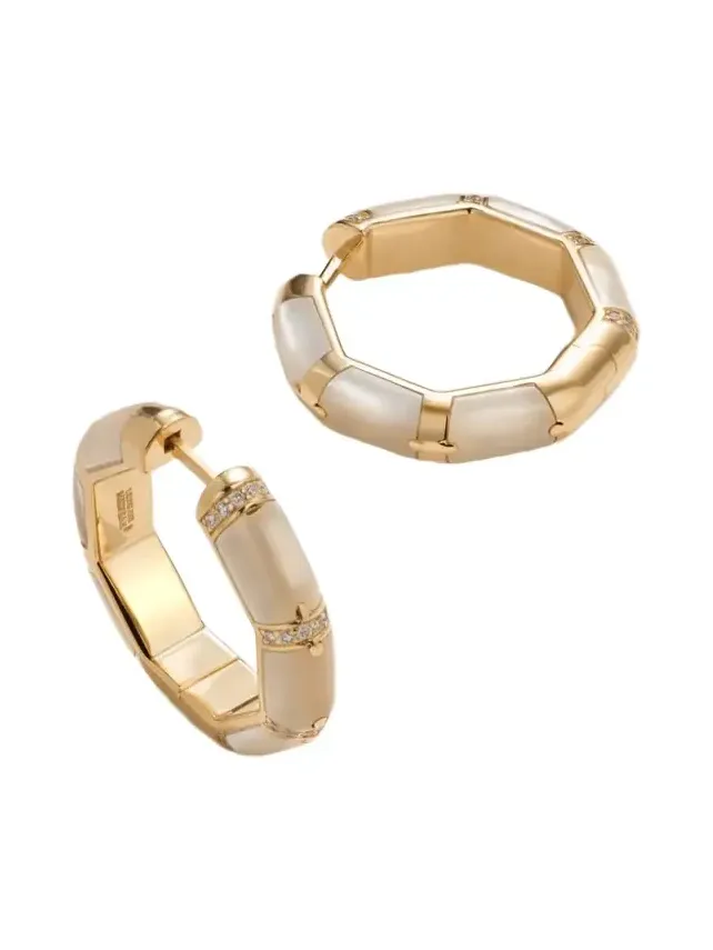 Bamboo 18-karat Gold, Mother-of-pearl And Diamond Hoop Earrings Bamboo 18-karat Gold, Mother-of-pearl And Diamond Hoop Earrings