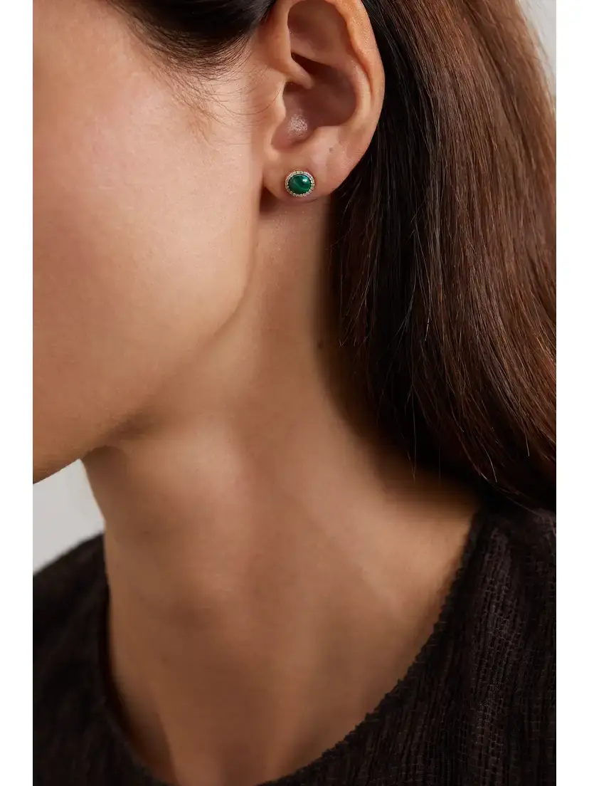 Mateo 14-karat Yellow And White Gold, Malachite And Diamond Earrings | Thumbnail 2 Mateo 14-karat Yellow And White Gold, Malachite And Diamond Earrings | Thumbnail 2