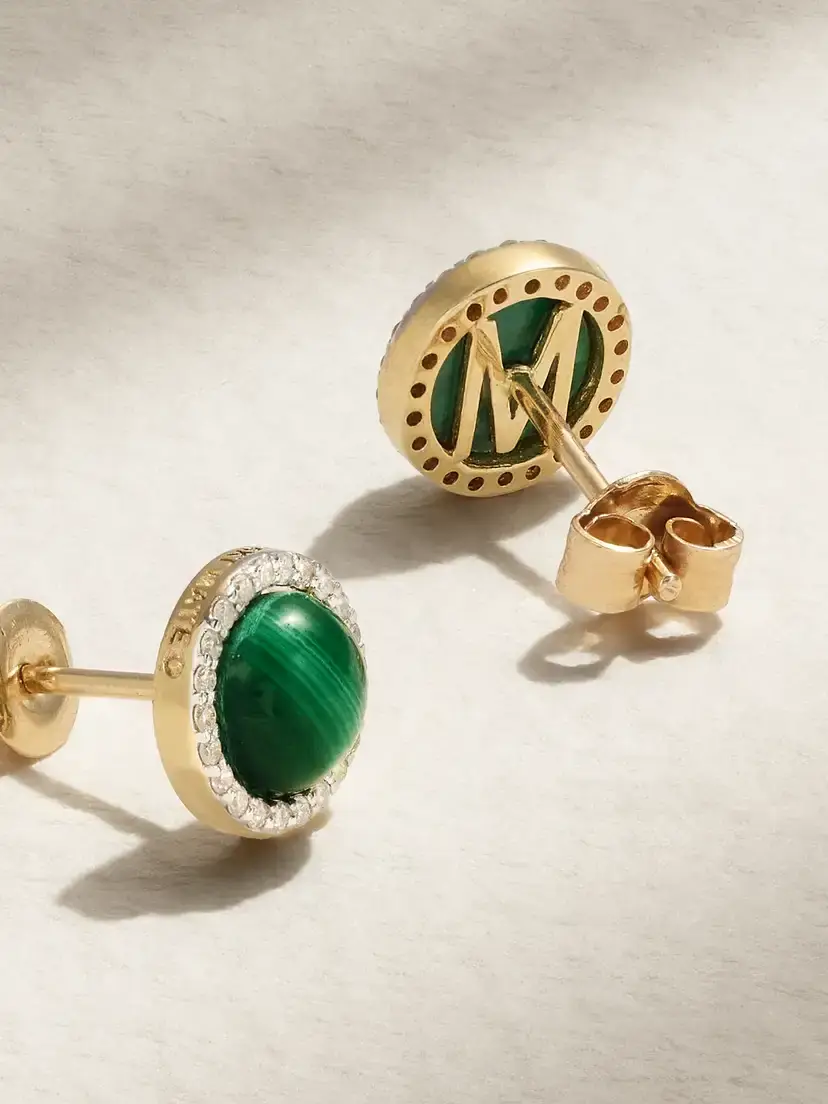 Mateo 14-karat Yellow And White Gold, Malachite And Diamond Earrings | Thumbnail 3 Mateo 14-karat Yellow And White Gold, Malachite And Diamond Earrings | Thumbnail 3