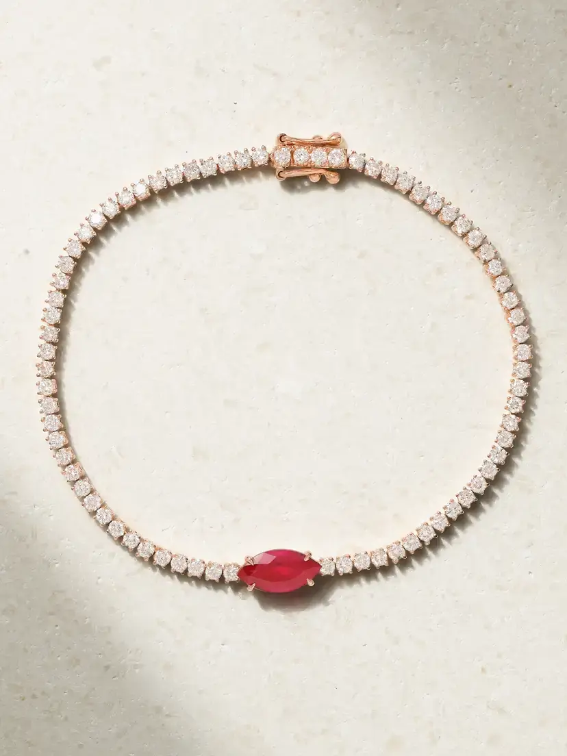 Hepburn 18-karat Rose Gold, Diamond And Ruby Bracelet