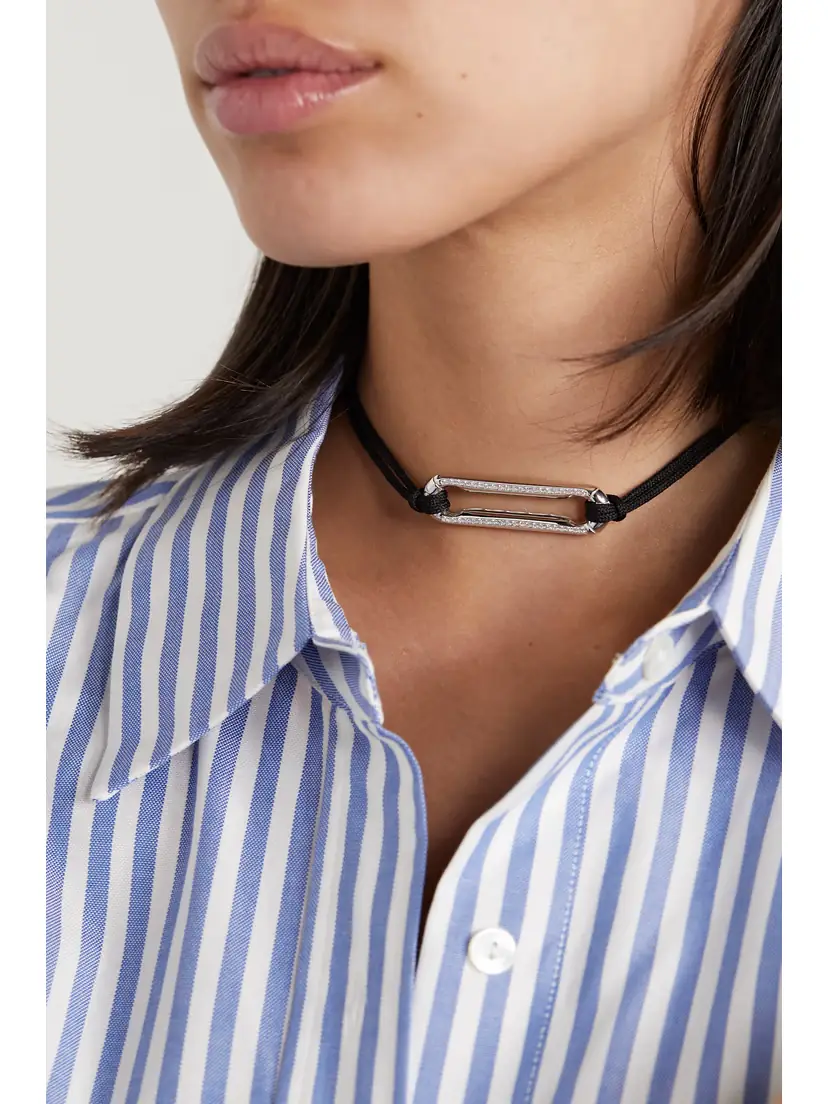 Lauren Rubinski 14-karat White Gold, Cord And Diamond Necklace | Thumbnail 2