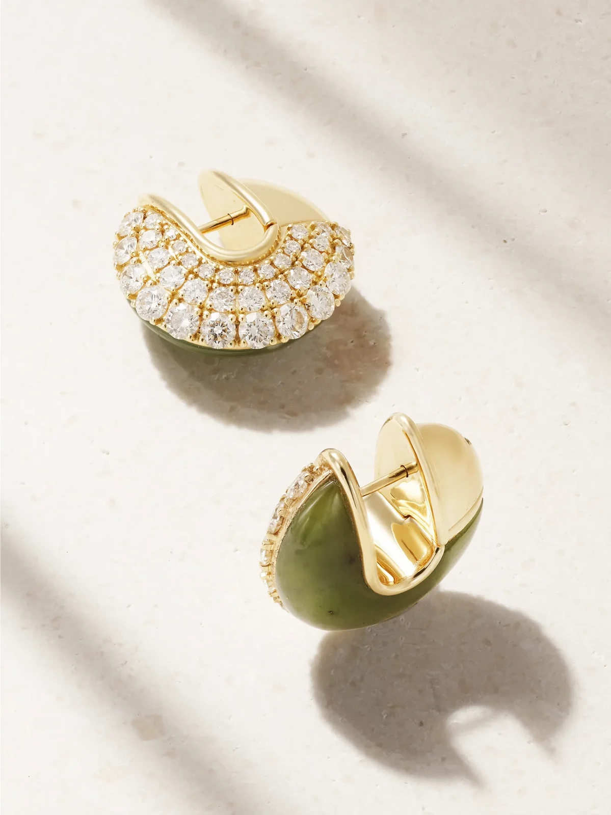Fluid 18-karat Gold, Diamond And Jade Hoop Earrings