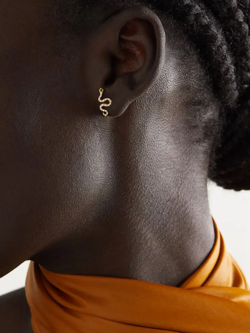 Ileana Makri Little Snake 18-karat Gold, Diamond And Tsavorite Earrings | Thumbnail 2