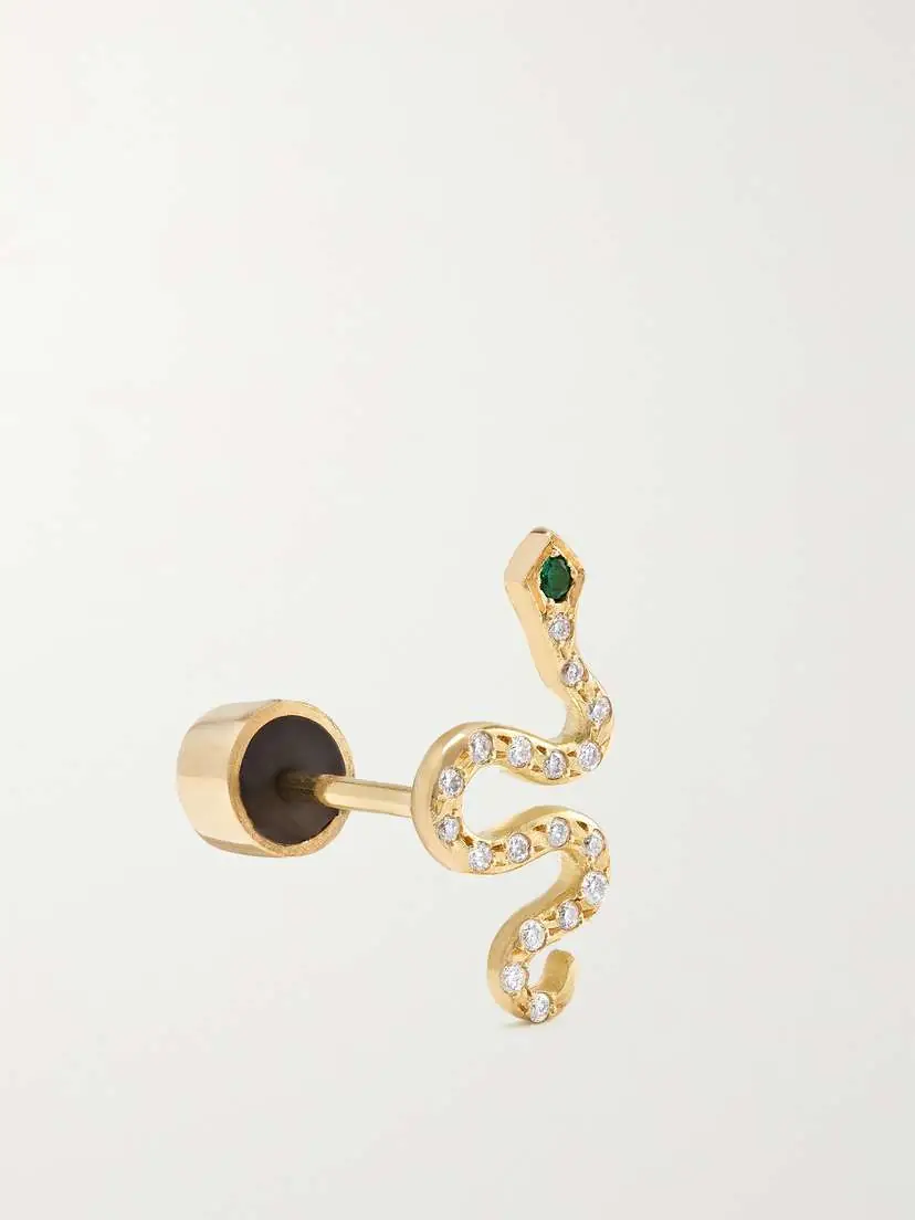 Ileana Makri Little Snake 18-karat Gold, Diamond And Tsavorite Earrings | Thumbnail 3