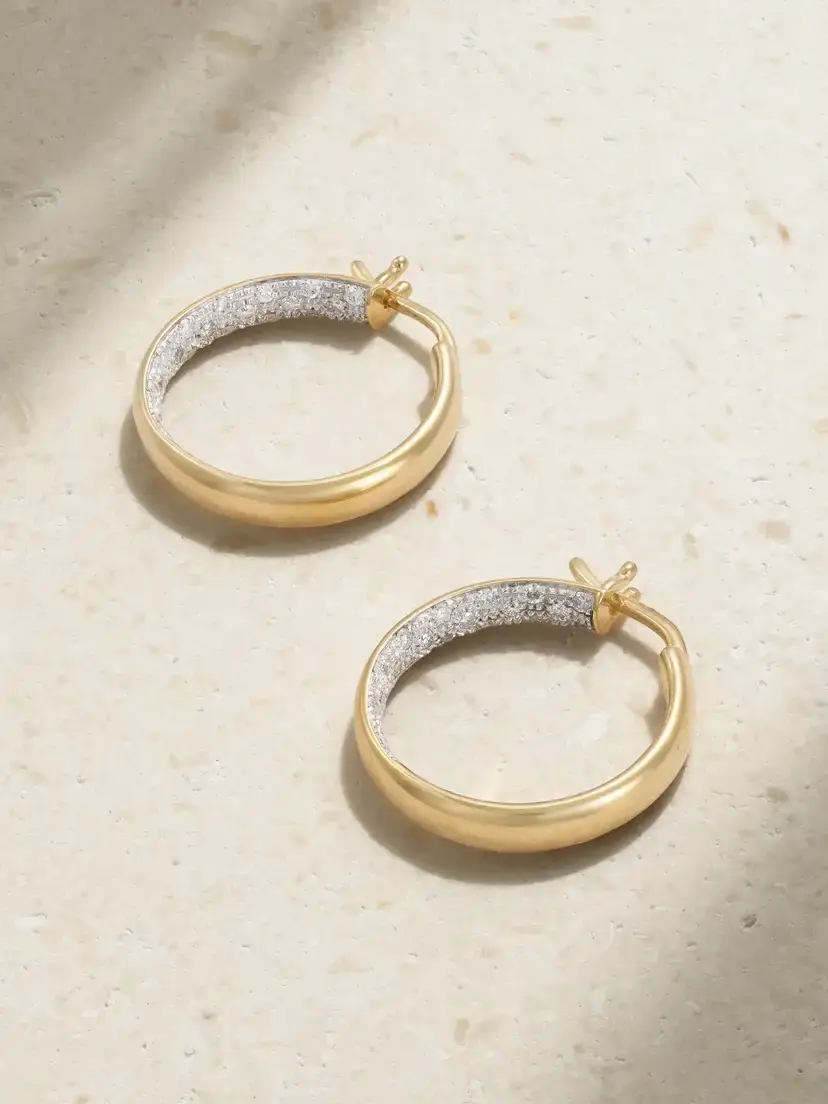 9-karat Gold Diamond Hoop Earrings