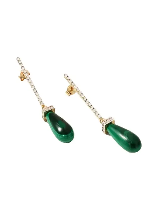 14-karat Gold, Malachite And Diamond Earrings - Green