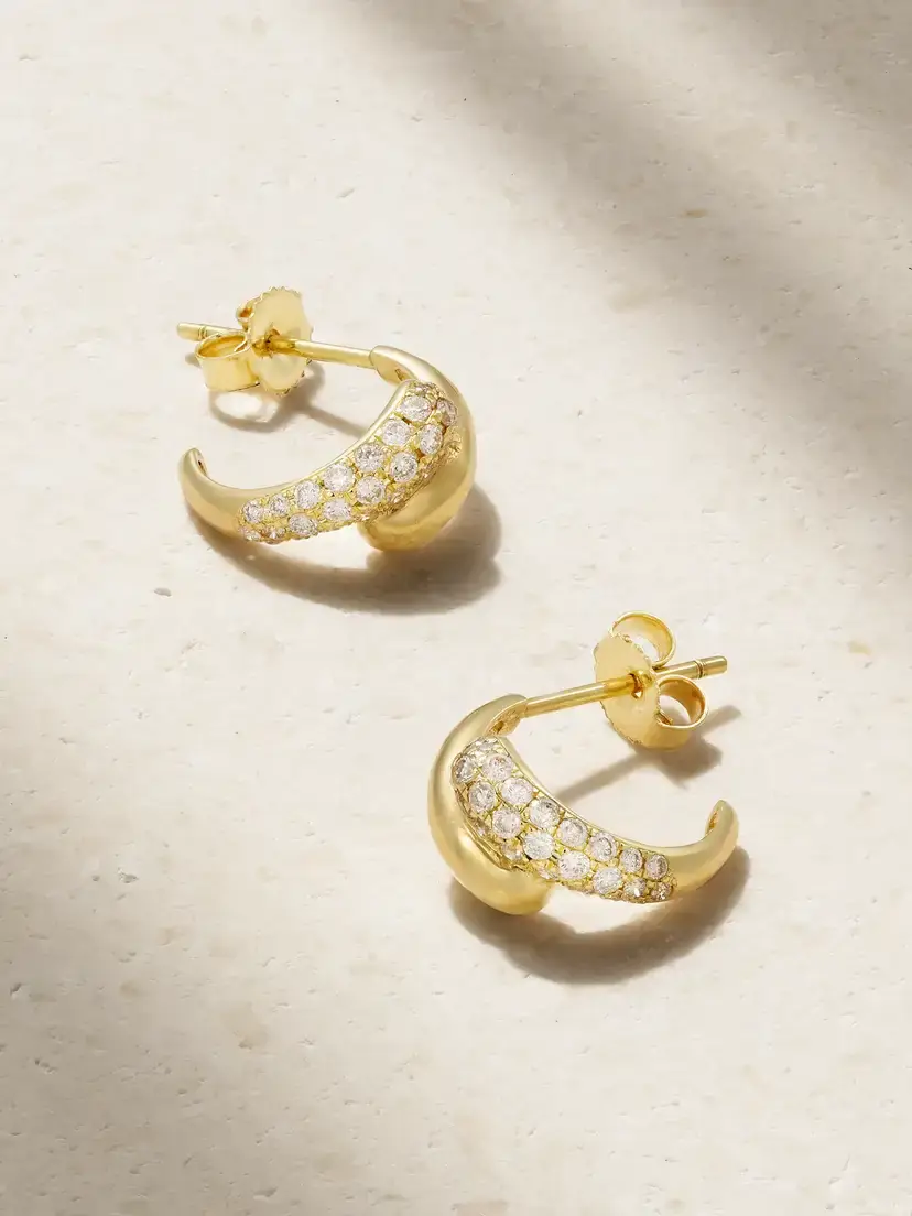 Double Dome Mini 18-karat Gold Diamond Hoop Earrings Double Dome Mini 18-karat Gold Diamond Hoop Earrings