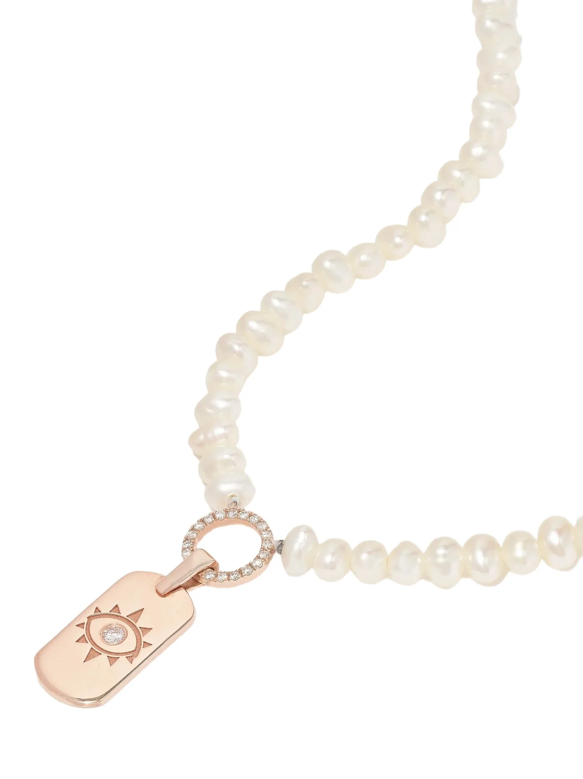 Evil Eye 14-karat Rose Gold, Pearl And Diamond Necklace