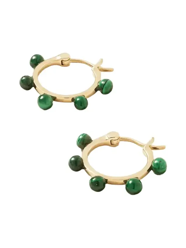 Small Dot 14-karat Gold Malachite Hoop Earrings