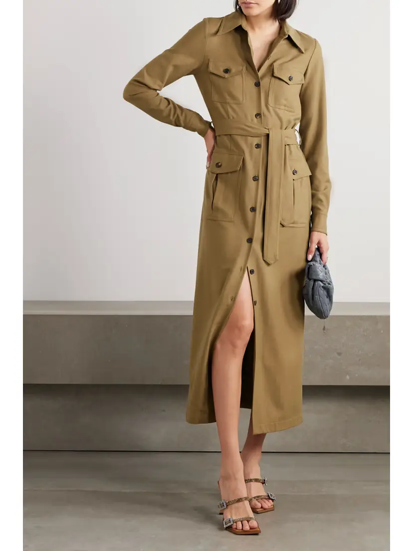 Dries Van Noten Belted Wool-blend Twill Midi Shirt Dress | Thumbnail 2