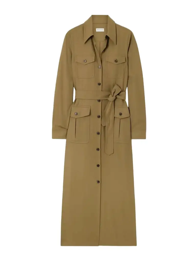 Belted Wool-blend Twill Midi Shirt Dress
