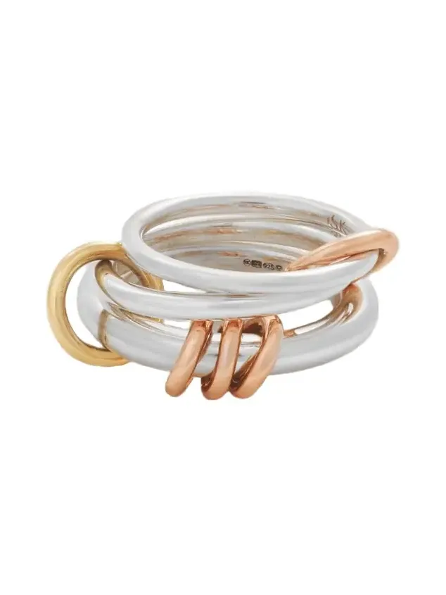 Orion Set Of Three Sterling Silver And 18-karat Yellow And Rose Gold Rings