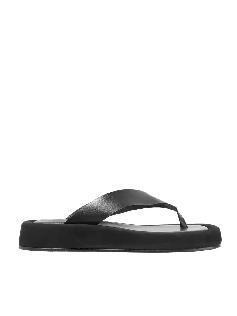 Ginza Leather And Suede Platform Flip Flops