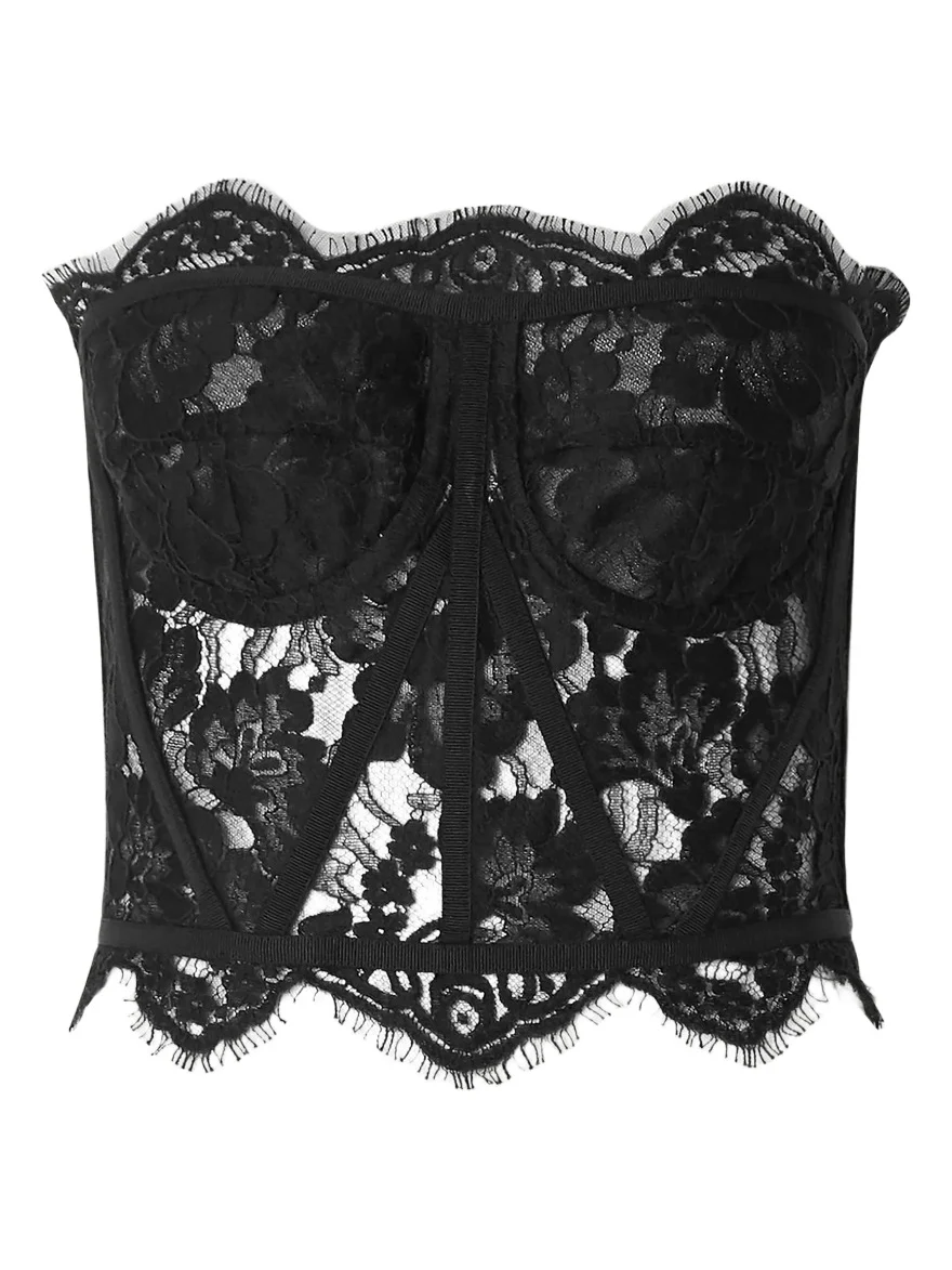 Grosgrain-trimmed Lace Bustier Top