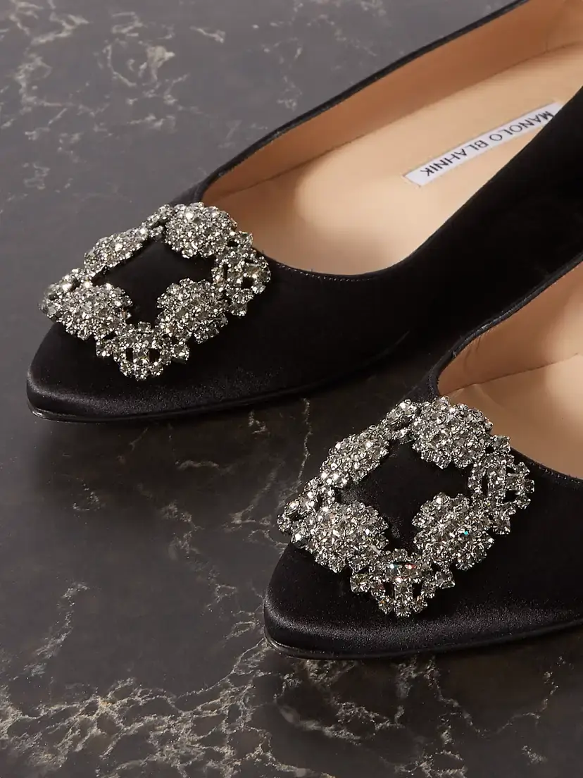 Manolo Blahnik Hangisi Crystal-embellished Satin Point-toe Flats | Thumbnail 4 Manolo Blahnik Hangisi Crystal-embellished Satin Point-toe Flats | Thumbnail 4