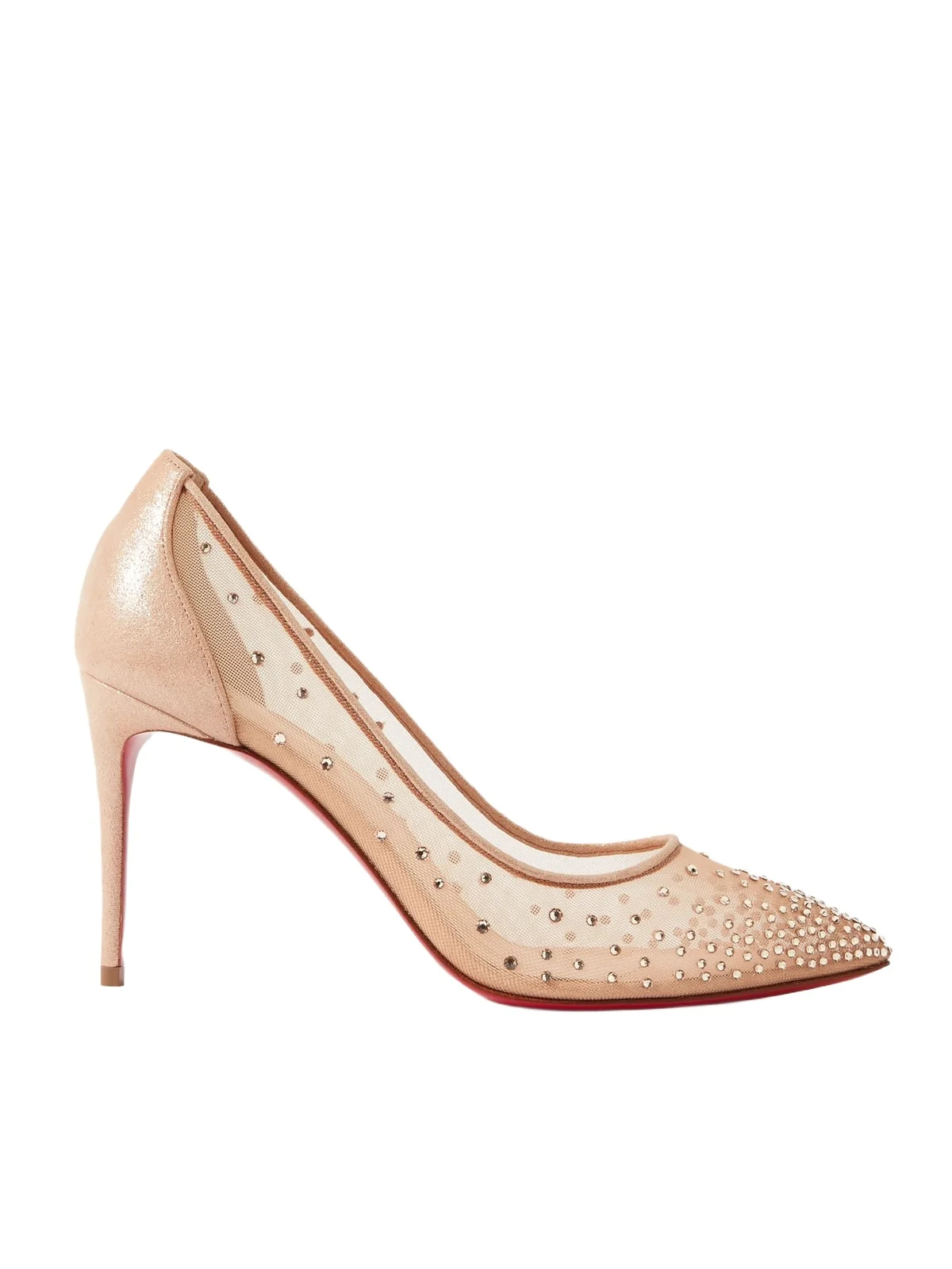 Christian Louboutin Follies 85 Crystal-embellished Mesh And Glittered-leather Pumps - Neutrals