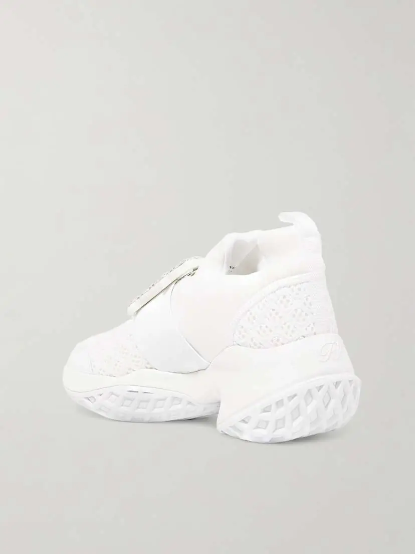 Roger Vivier Viv Run Crystal-embellished Mesh And Leather Slip-on Sneakers | Thumbnail 3 Roger Vivier Viv Run Crystal-embellished Mesh And Leather Slip-on Sneakers | Thumbnail 3